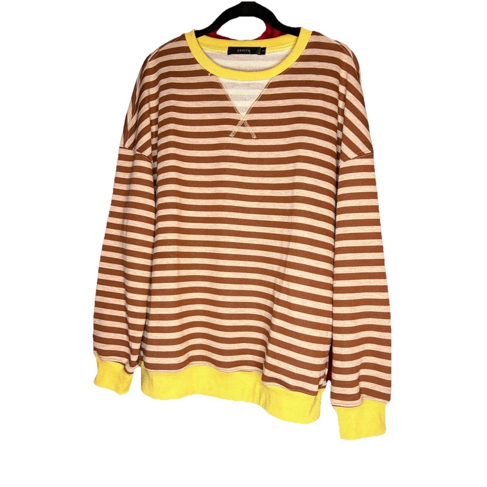 ZESICA STRIPED SWEATER MOCK NECK COMFY KNIT PULLOVER TOP‎
